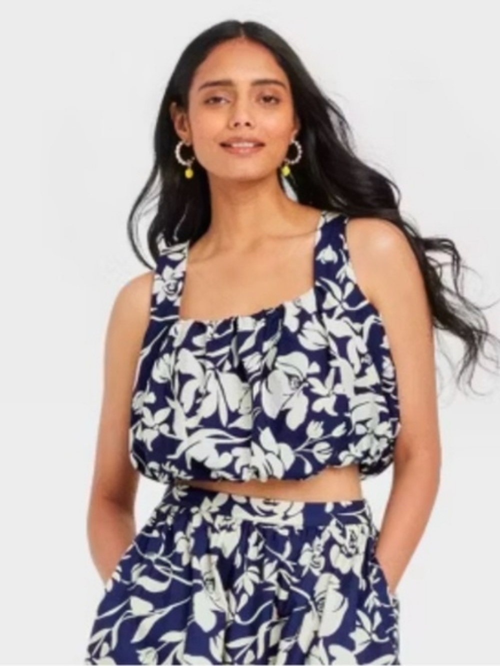 A New Day 2 Pc Navy Floral Bubble Sleeveless Tank Top and Skirt Set Size XL NWT